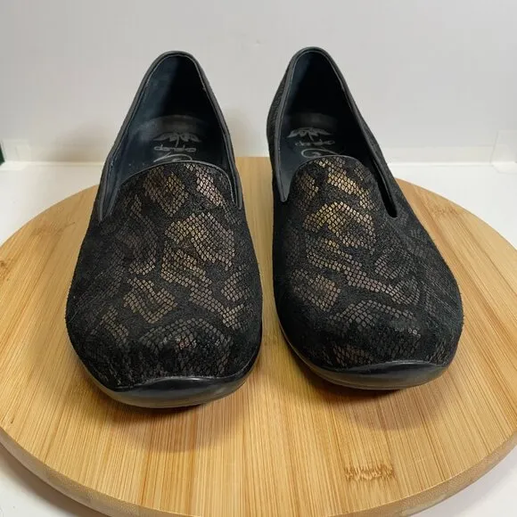 Dansko Women EU 42 US 12 Black Bronze Olivia Snakeskin Loafers Comfort Soles