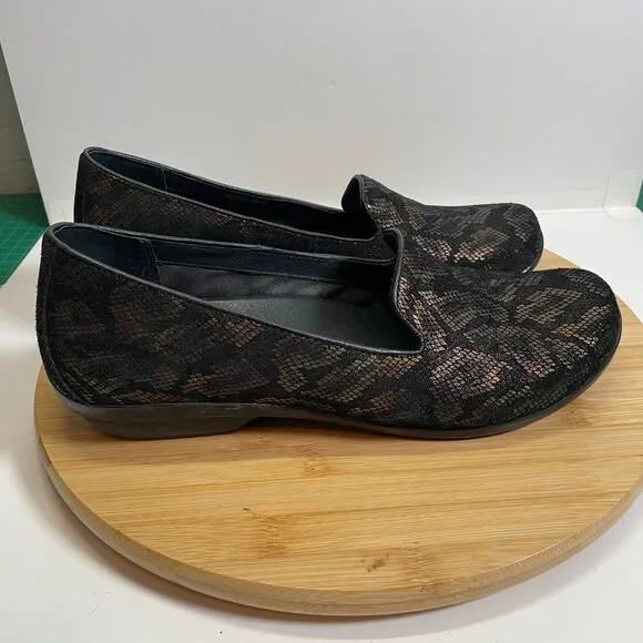 Dansko Women EU 42 US 12 Black Bronze Olivia Snakeskin Loafers Comfort Soles