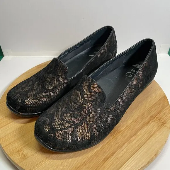 Dansko Women EU 42 US 12 Black Bronze Olivia Snakeskin Loafers Comfort Soles
