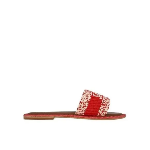 De Siena Saint Tropez Sandals in Red Slides Leather &amp; Beads