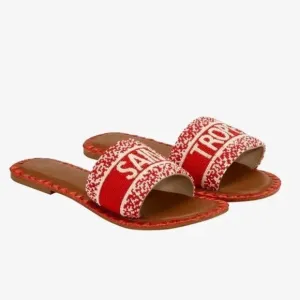 De Siena Saint Tropez Sandals in Red Slides Leather &amp; Beads