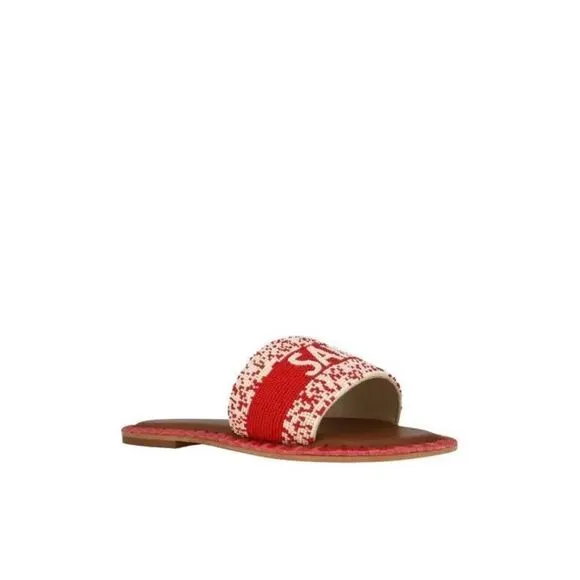De Siena Saint Tropez Sandals in Red Slides Leather &amp; Beads