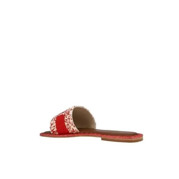 De Siena Saint Tropez Sandals in Red Slides Leather &amp; Beads