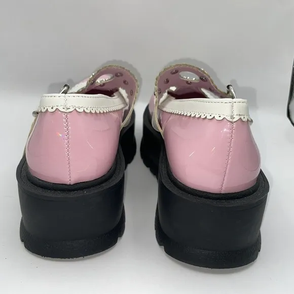 Demonia Womens Sz 7 Slacker-23 Platform‎ Maryjane Shoes Chunky Heart Buckle Pink