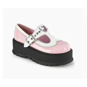 Demonia Womens Sz 7 Slacker-23 Platform‎ Maryjane Shoes Chunky Heart Buckle Pink