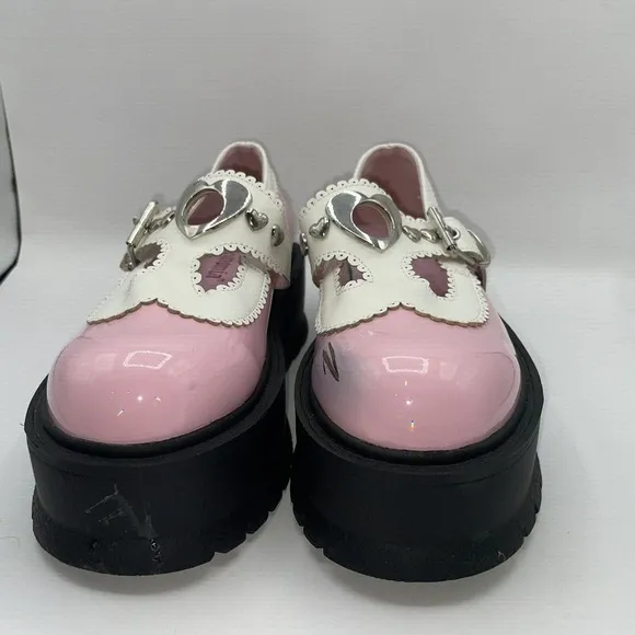 Demonia Womens Sz 7 Slacker-23 Platform‎ Maryjane Shoes Chunky Heart Buckle Pink