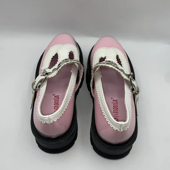 Demonia Womens Sz 7 Slacker-23 Platform‎ Maryjane Shoes Chunky Heart Buckle Pink