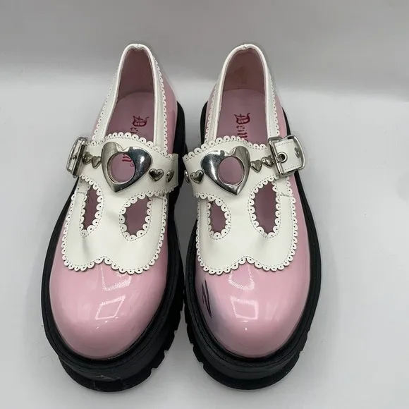 Demonia Womens Sz 7 Slacker-23 Platform‎ Maryjane Shoes Chunky Heart Buckle Pink
