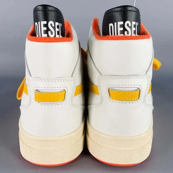 DIESEL S Ukiyo Mid White Orange Yellow Color Block Leather High Top Sneakers