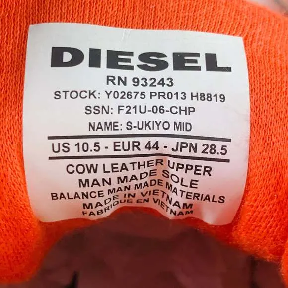 DIESEL S Ukiyo Mid White Orange Yellow Color Block Leather High Top Sneakers
