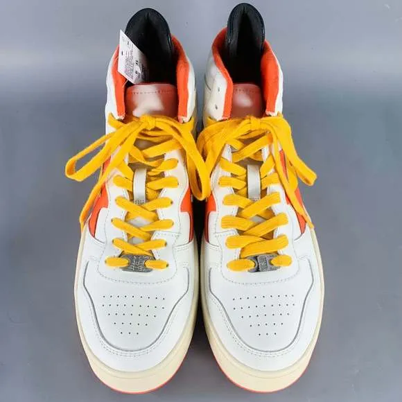 DIESEL S Ukiyo Mid White Orange Yellow Color Block Leather High Top Sneakers