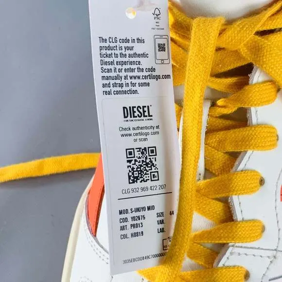 DIESEL S Ukiyo Mid White Orange Yellow Color Block Leather High Top Sneakers