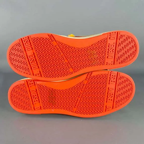 DIESEL S Ukiyo Mid White Orange Yellow Color Block Leather High Top Sneakers