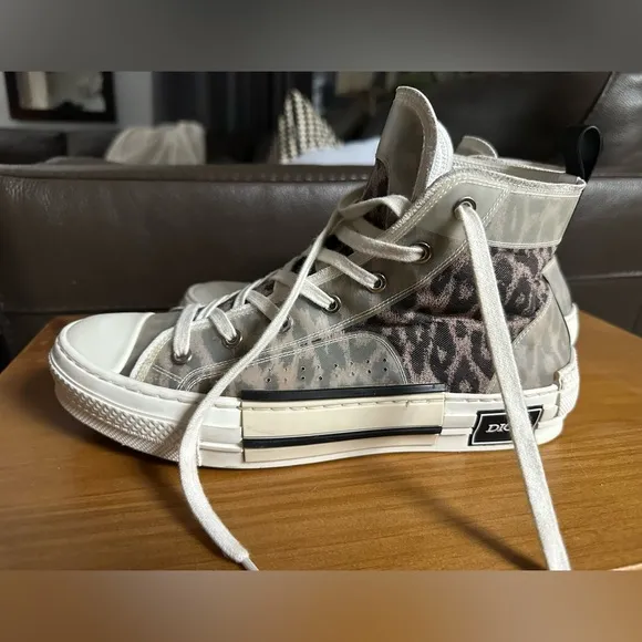 Dior B23 High-Top Sneakers Leopard Canvas Print Unisex Size 41 Women’s 10 RARE