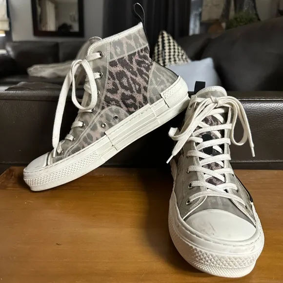Dior B23 High-Top Sneakers Leopard Canvas Print Unisex Size 41 Women’s 10 RARE