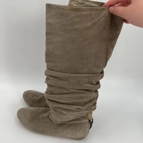 Dior quilted suede tall tan boots
