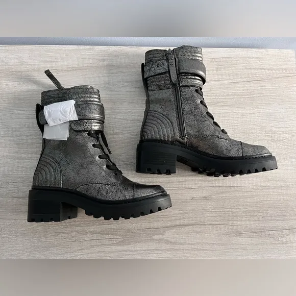 DKNY Women’s Basia Buckled Quilted Block-Heel Combat Boots