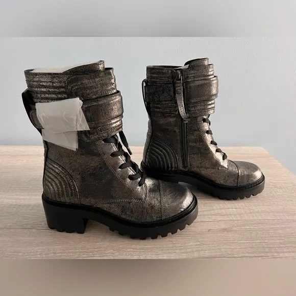 DKNY Women’s Basia Buckled Quilted Block-Heel Combat Boots