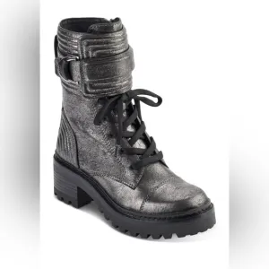 DKNY Women’s Basia Buckled Quilted Block-Heel Combat Boots