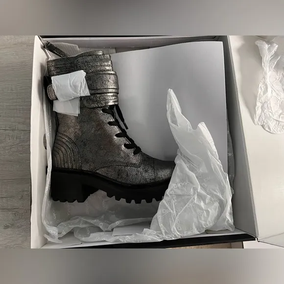 DKNY Women’s Basia Buckled Quilted Block-Heel Combat Boots
