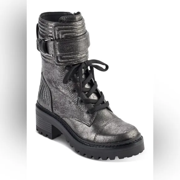 DKNY Women’s Basia Buckled Quilted Block-Heel Combat Boots