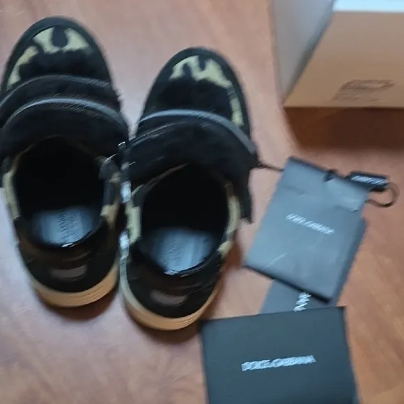 Dolce &amp; Gabbana Black and Brown Sneakers with Velcro Straps