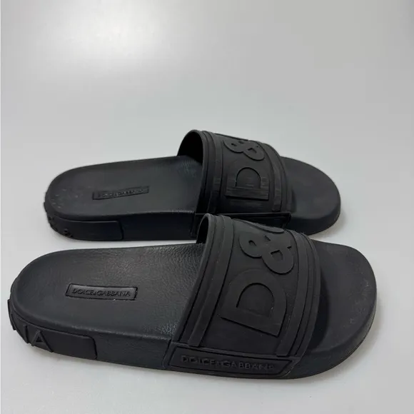 Dolce &amp; Gabbana DG Logo Rubber Slides Black Women’s Size EU 39/US 9