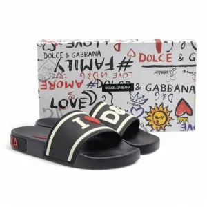 Dolce &amp; Gabbana I love DG Beachwear Women's Slides - Black EU 38 / US 8