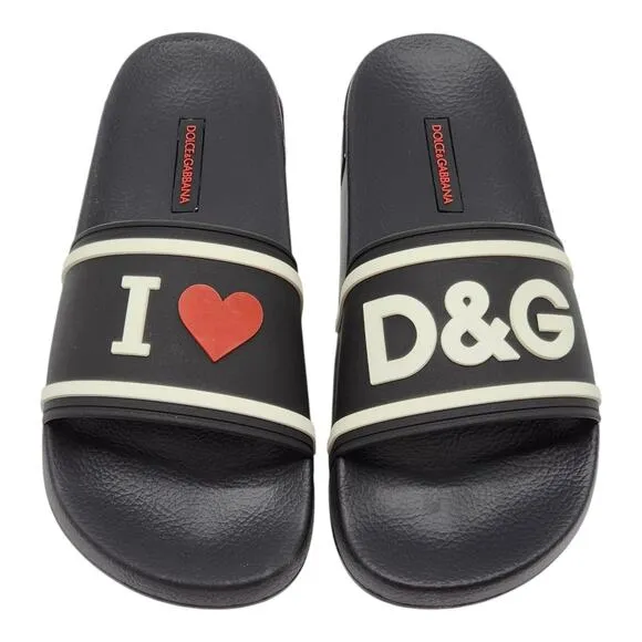 Dolce &amp; Gabbana I love DG Beachwear Women's Slides - Black EU 38 / US 8
