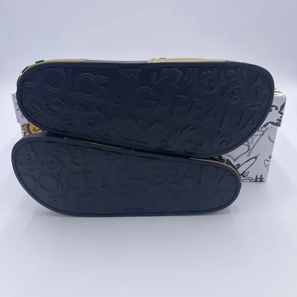 Dolce &amp; Gabbana Portofino Drip Slide Sandals Black &amp; Gold