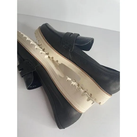 Dolce Vita Aubree Leather Embossed Slip On Lug Sole Black Loafers Size 9 NEW