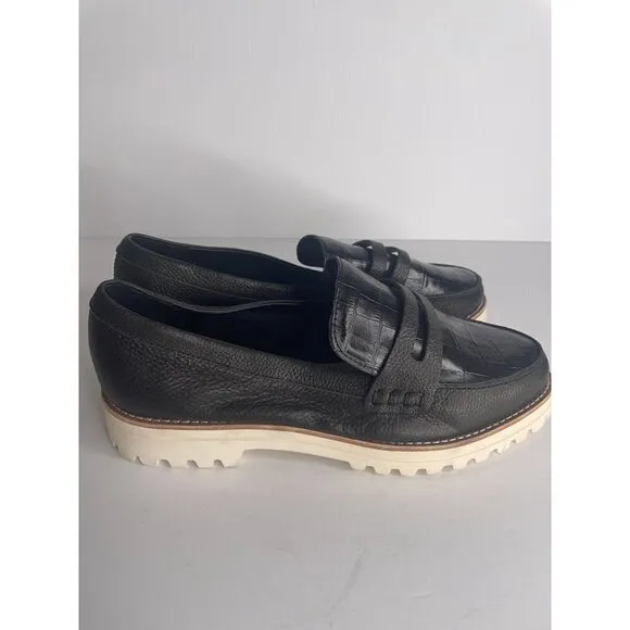 Dolce Vita Aubree Leather Embossed Slip On Lug Sole Black Loafers Size 9 NEW