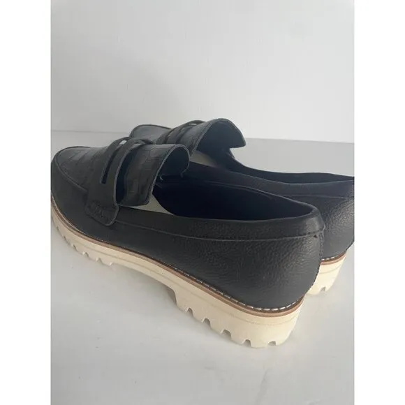 Dolce Vita Aubree Leather Embossed Slip On Lug Sole Black Loafers Size 9 NEW