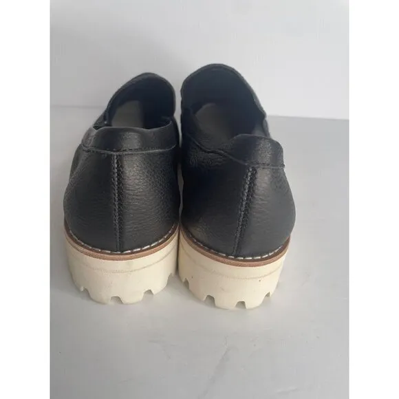 Dolce Vita Aubree Leather Embossed Slip On Lug Sole Black Loafers Size 9 NEW