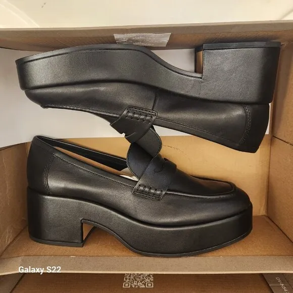 Dolce Vita Black Leather &quot;Yanni&quot; Block Heeled Loafers. NIB. Size 8.5