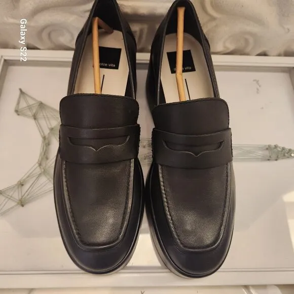 Dolce Vita Black Leather &quot;Yanni&quot; Block Heeled Loafers. NIB. Size 8.5