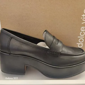 Dolce Vita Black Leather &quot;Yanni&quot; Block Heeled Loafers. NIB. Size 8.5