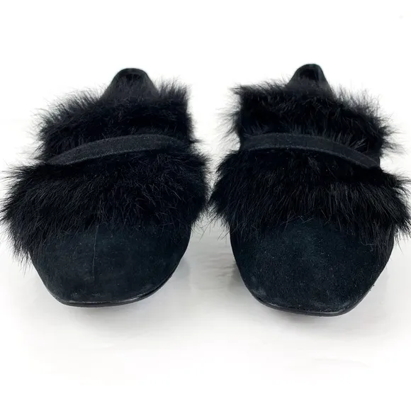 Donald Pliner Lilian fur loafer flats black suede with real rabbit fur size 6.5