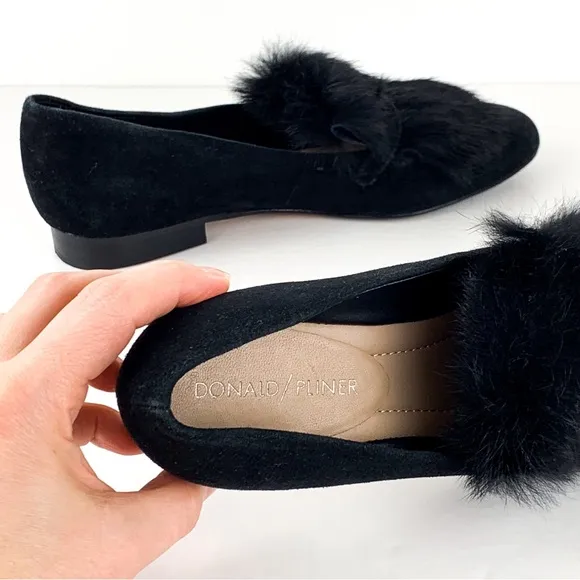 Donald Pliner Lilian fur loafer flats black suede with real rabbit fur size 6.5
