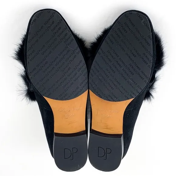 Donald Pliner Lilian fur loafer flats black suede with real rabbit fur size 6.5