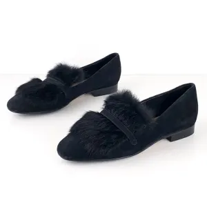 Donald Pliner Lilian fur loafer flats black suede with real rabbit fur size 6.5