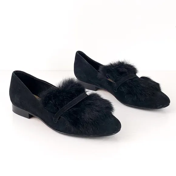Donald Pliner Lilian fur loafer flats black suede with real rabbit fur size 6.5