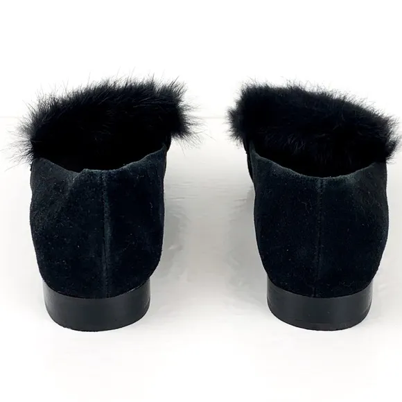 Donald Pliner Lilian fur loafer flats black suede with real rabbit fur size 6.5