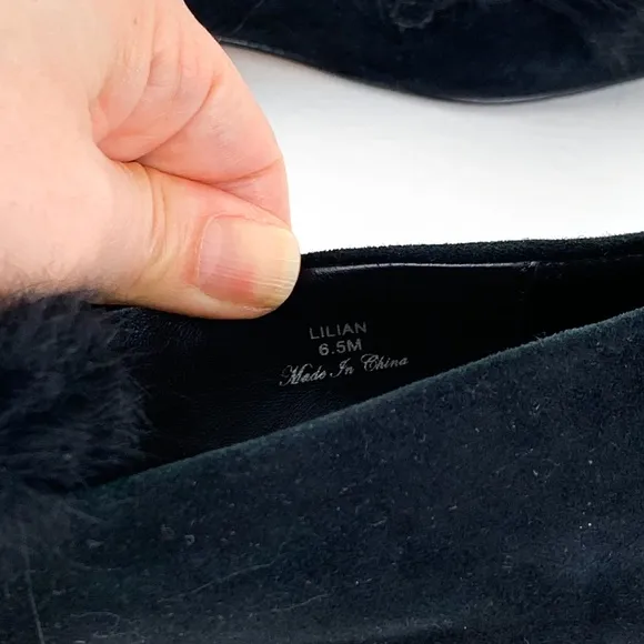 Donald Pliner Lilian fur loafer flats black suede with real rabbit fur size 6.5