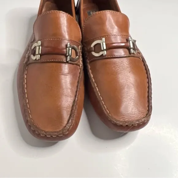 Donato Marrone Amazonas Cognac Tan Brown Leather Driver Loafers 9.5 D