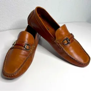 Donato Marrone Amazonas Cognac Tan Brown Leather Driver Loafers 9.5 D