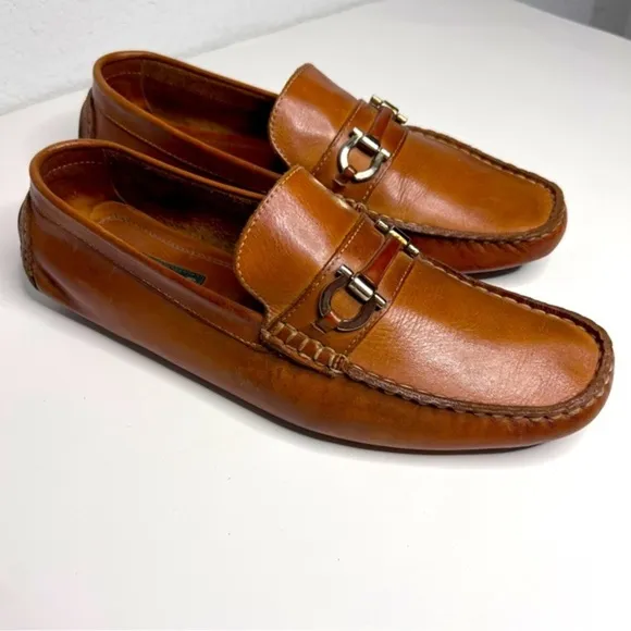Donato Marrone Amazonas Cognac Tan Brown Leather Driver Loafers 9.5 D