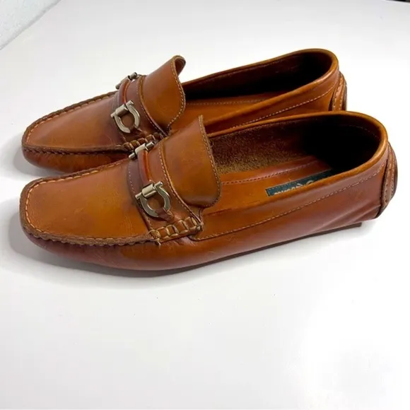 Donato Marrone Amazonas Cognac Tan Brown Leather Driver Loafers 9.5 D