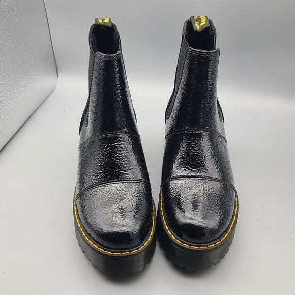 Dr. Martens Boots Womens Black Rozalie Patent Heeled Chelsea Lug Sz 6 37 New