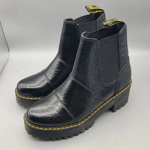 Dr. Martens Boots Womens Black Rozalie Patent Heeled Chelsea Lug Sz 7 38 New